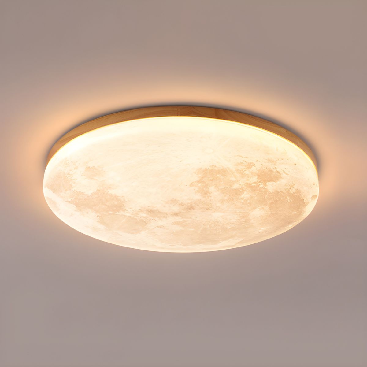 Lunaro Plafondlamp – Modern Rond Design van Massief Hout met Warme LED-Verlichting
