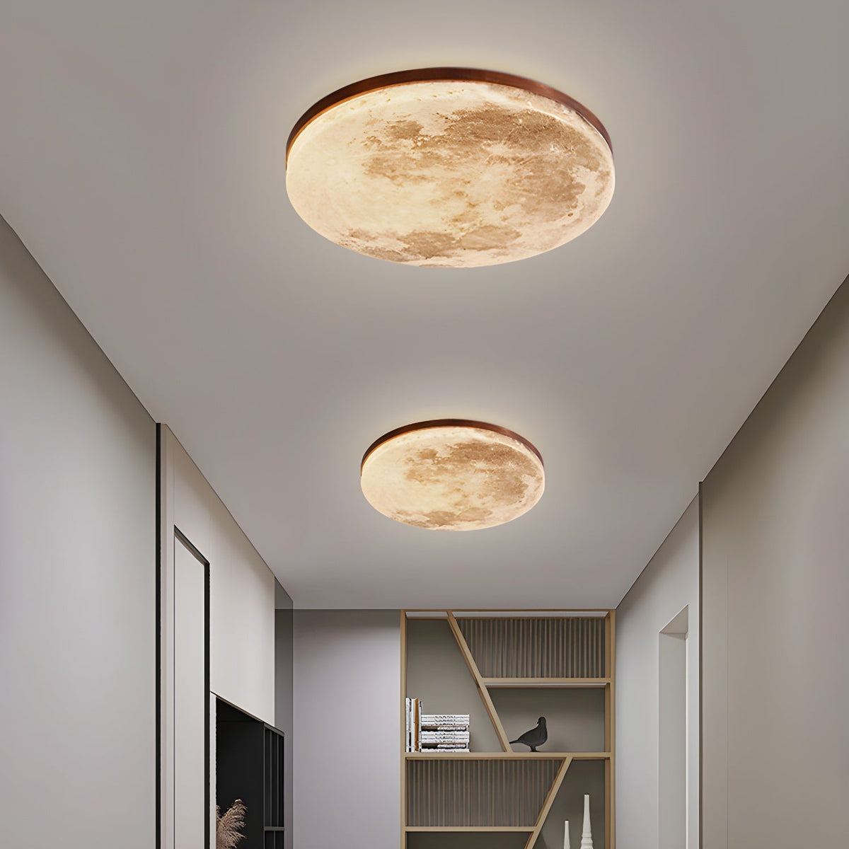 Lunaro Plafondlamp – Modern Rond Design van Massief Hout met Warme LED-Verlichting