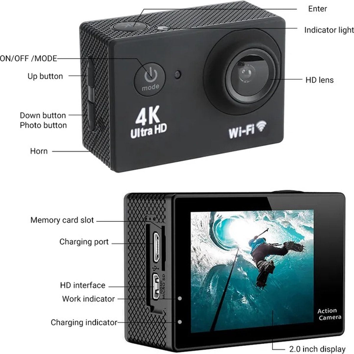 4K action camera – Haarscherp, 60FPS & waterdicht tot 30 m