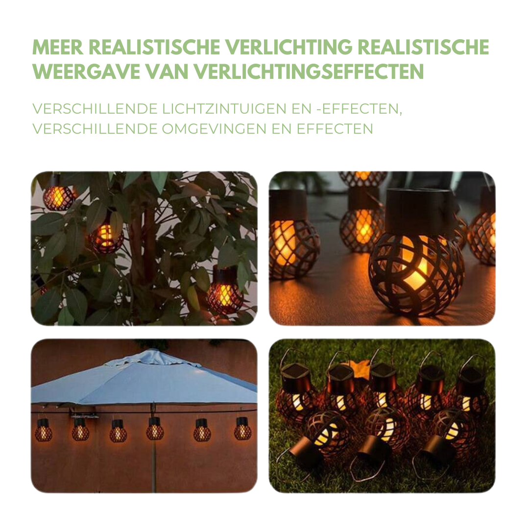 Solira – Hangende Lantaarn 4-Pack Zonne-energie & Vlameffect – Tuin & Balkon VestraGear