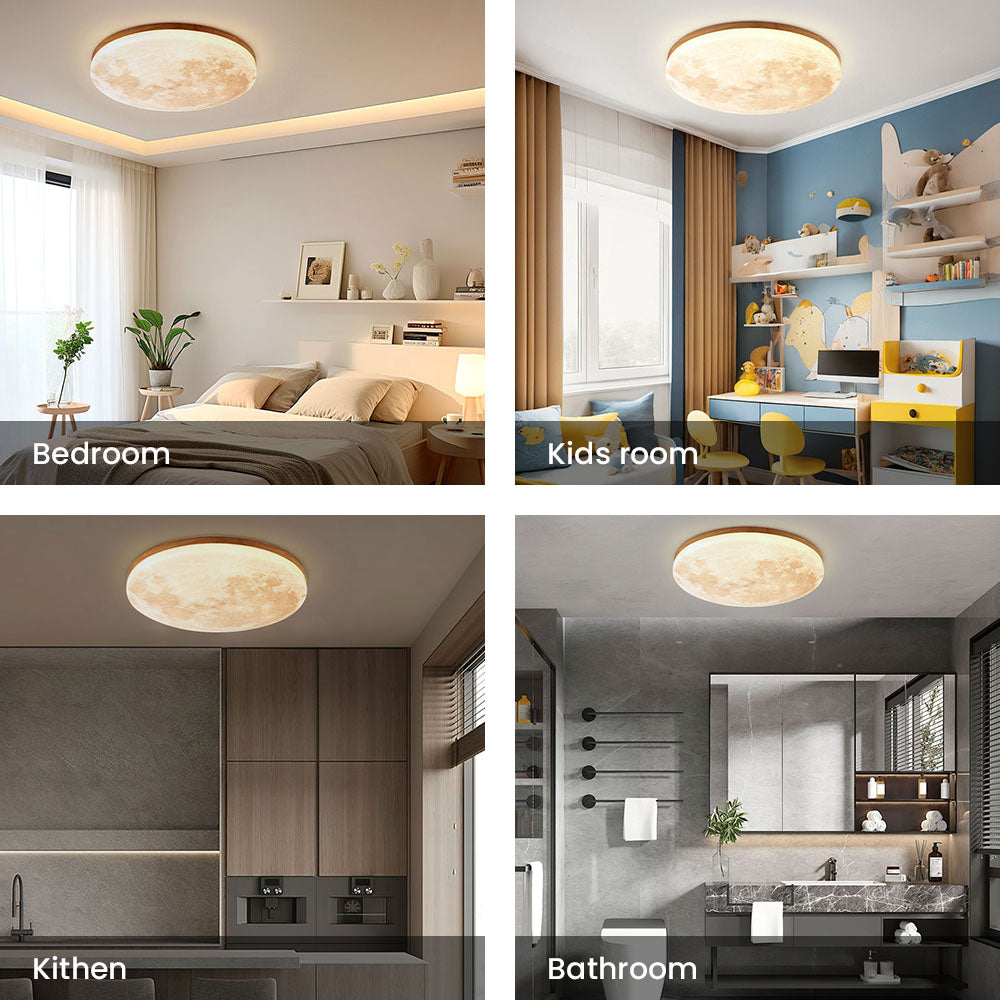 Lunaro Plafondlamp – Modern Rond Design van Massief Hout met Warme LED-Verlichting