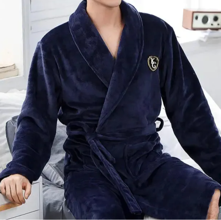 Heren badjas van flanel met V-hals en lange mouwen – Comfortabele homewear Vestragear