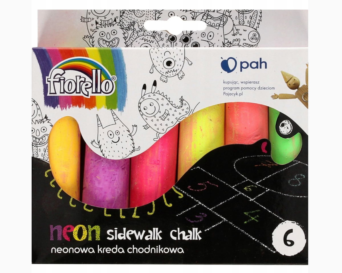 Neon Stoepkrijt Set – 6 Kleuren, Dikke Stokjes & Stevige Opbergdoos