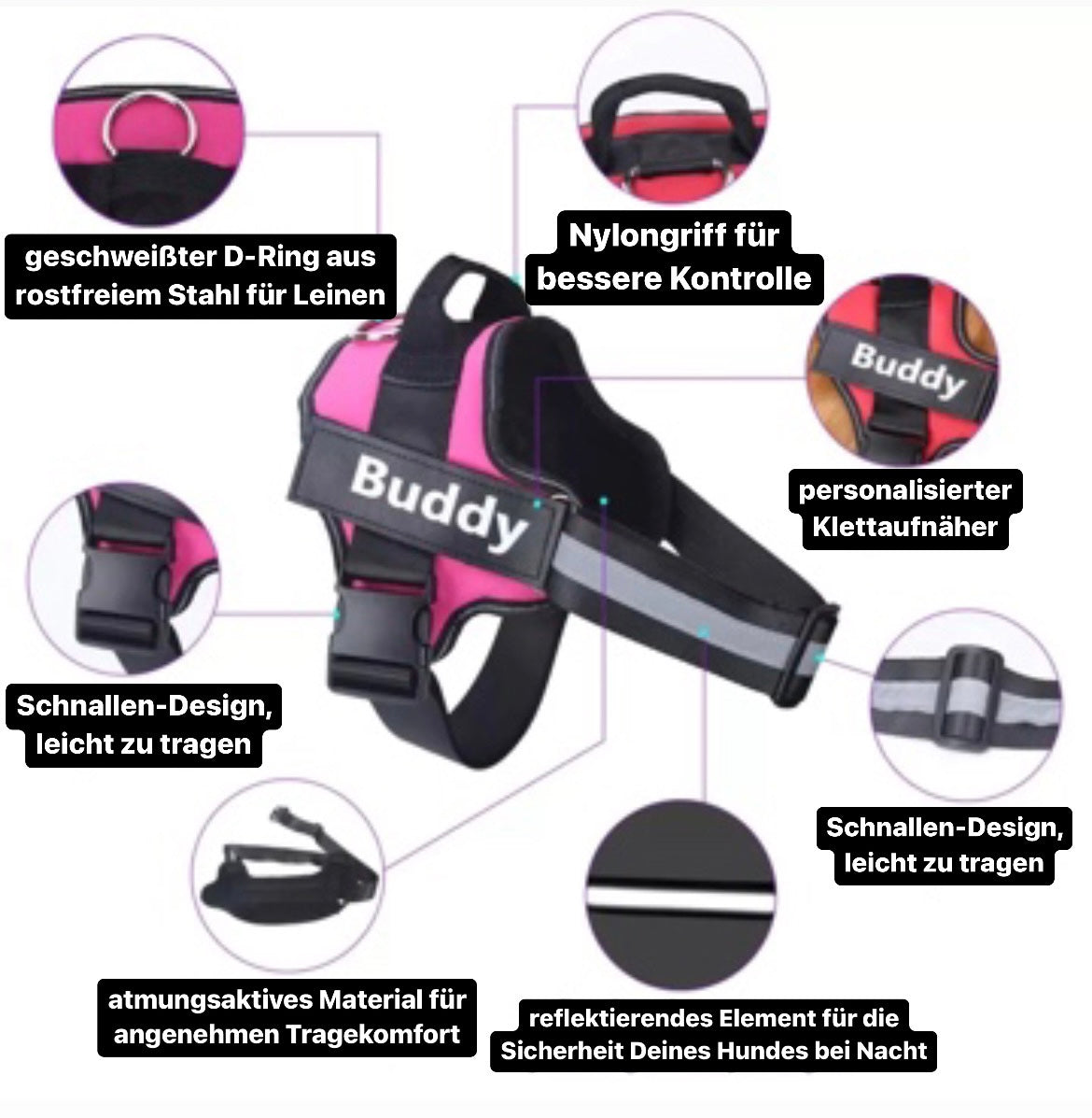 Dogura – Anti-Trek Hondentuig Reflecterend & Comfortabel met Naam
