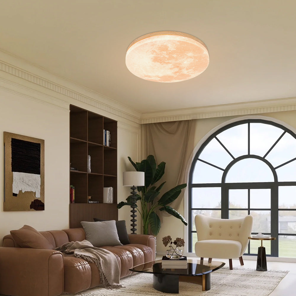 Lunaro Plafondlamp – Modern Rond Design van Massief Hout met Warme LED-Verlichting
