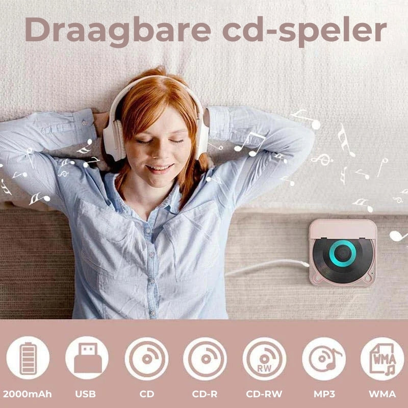 Draagbare CD Speler – Bluetooth 5.3, Oplaadbare Batterij & Compact Design