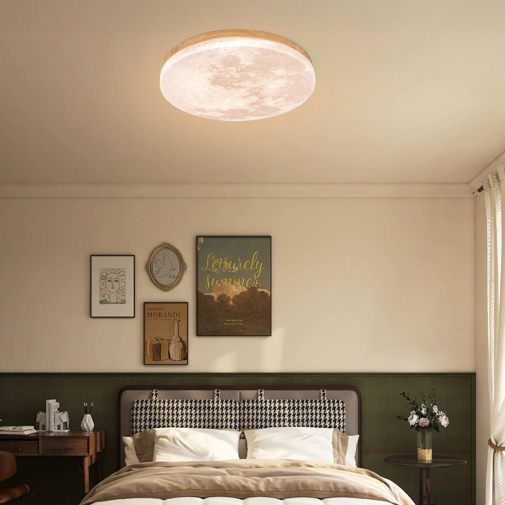 Lunaro Plafondlamp – Modern Rond Design van Massief Hout met Warme LED-Verlichting