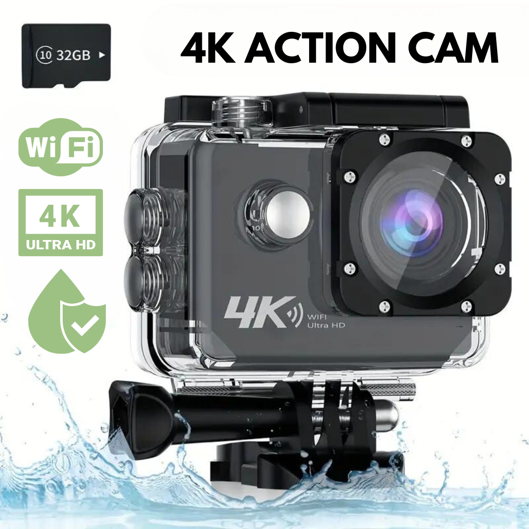 VisioCam – 4K Action Camera met Wifi & Waterproof Case – Inclusief Accessoires