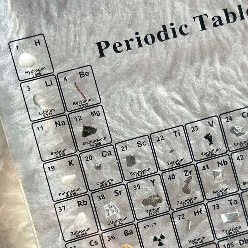 Elementa Verlichte Periodieke Tabel – Acryl display met houten voet & 83 echte elementen