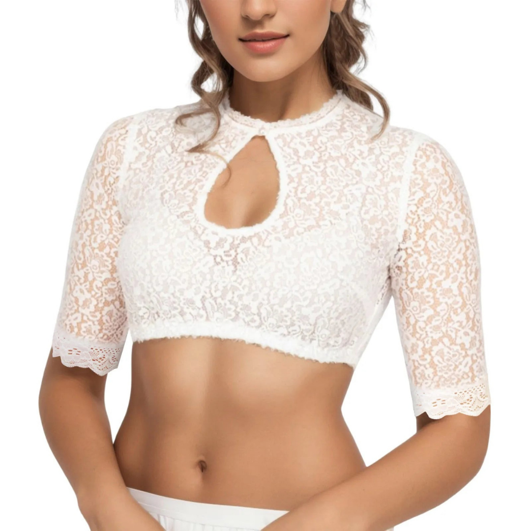 Bergtracht – Witte dirndlblouse dames katoenmix – Oktoberfest stijl