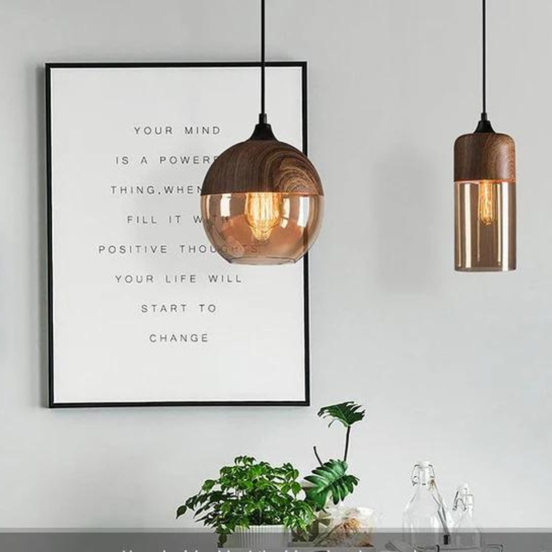 Lunora – Scandinavische plafondlamp hout & glas – modern en sfeervol