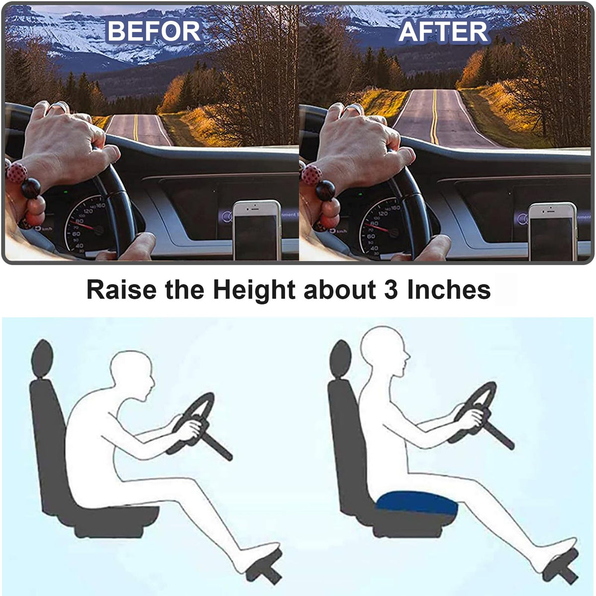 Auto zitkussen met verhoging – Betere zithoogte & ergonomische ondersteuning