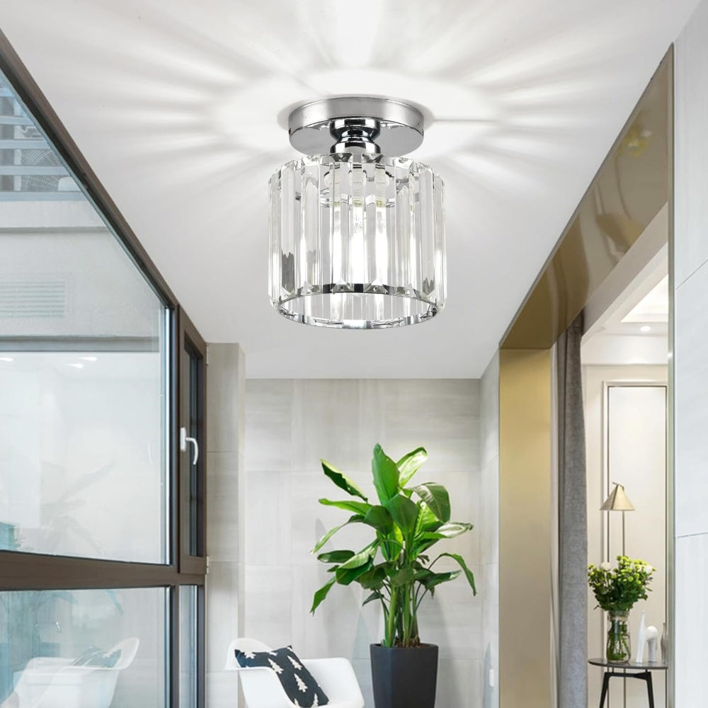 Montaro Plafondlamp – Zwarte plafondlamp met kristallen kap en messing accenten