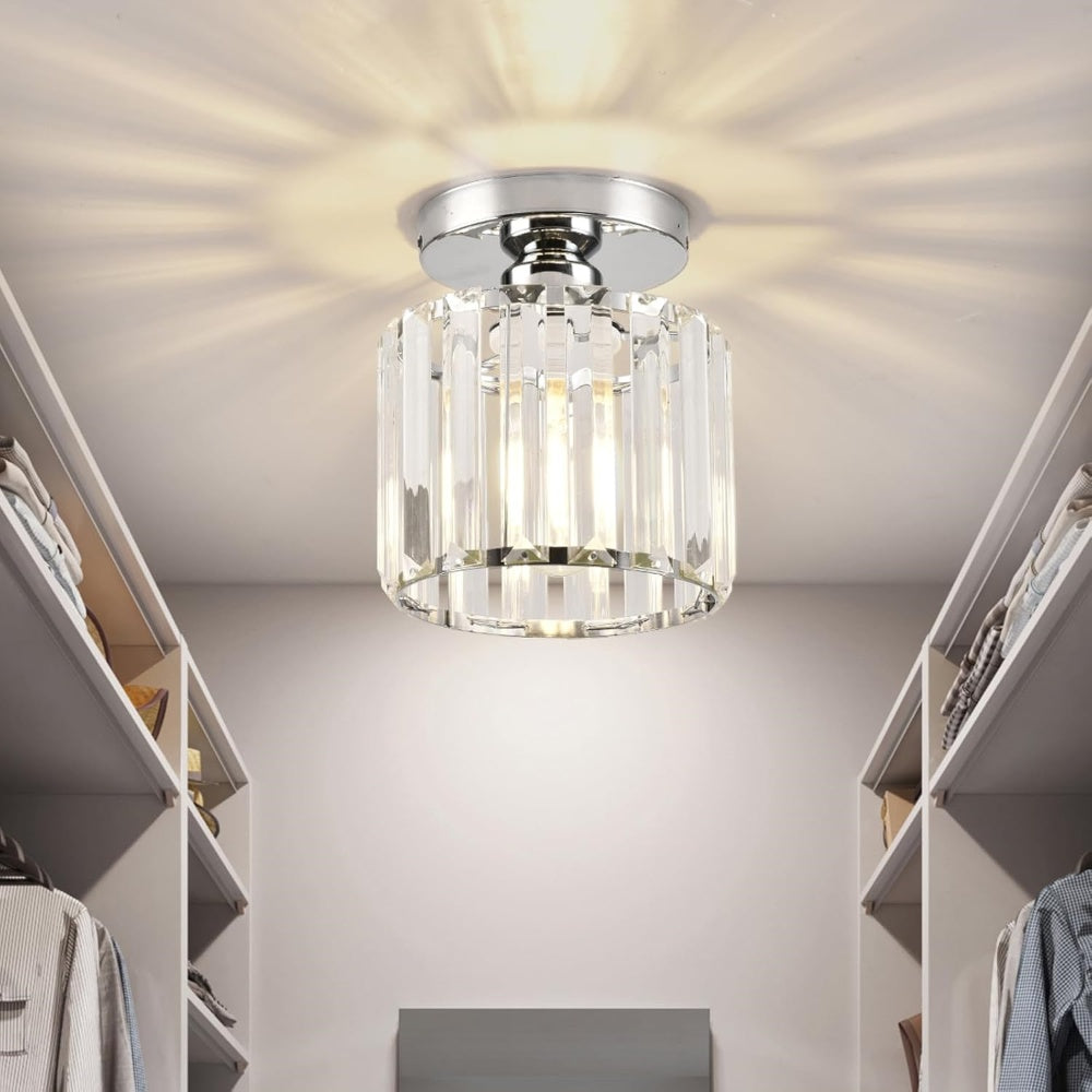 Montaro Plafondlamp – Zwarte plafondlamp met kristallen kap en messing accenten