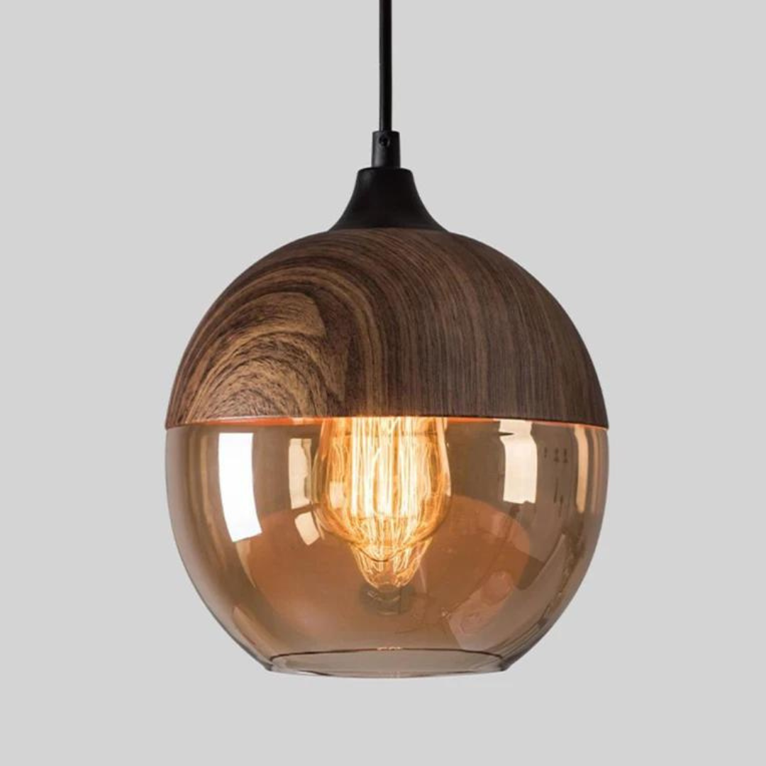 Lunora – Scandinavische plafondlamp hout & glas – modern en sfeervol