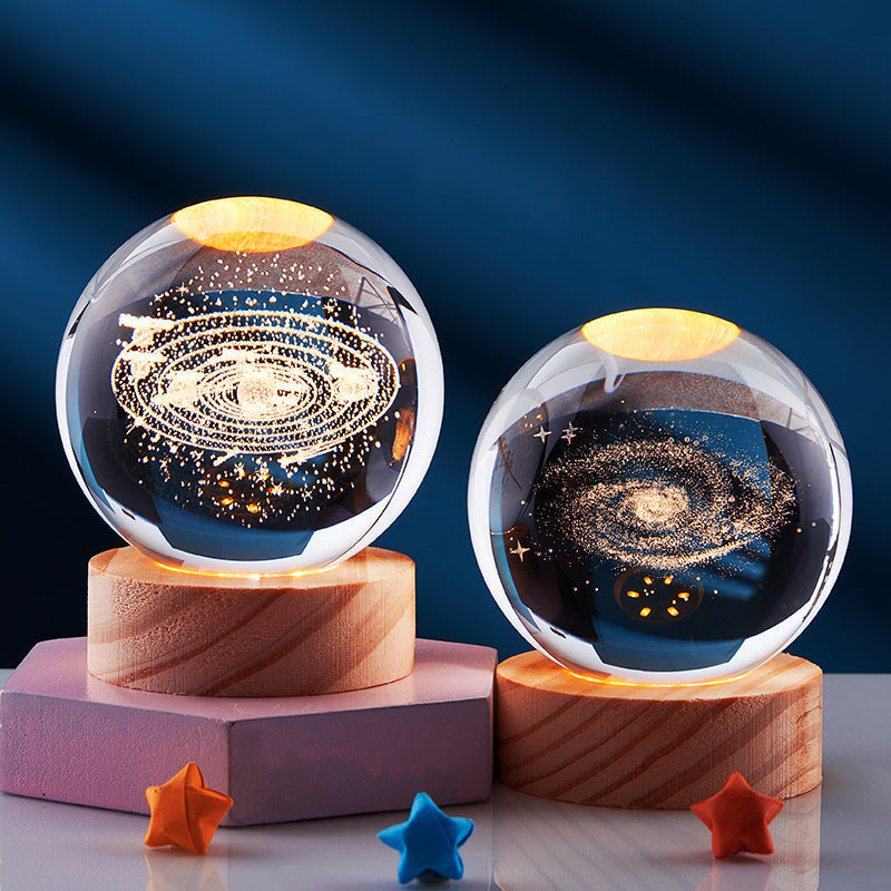 CrystalGlow Nachtlamp – 3D Kristallen Bol met Warm Licht