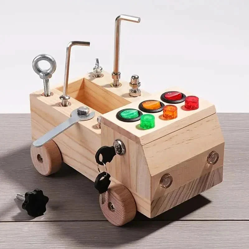 Montessori Speelbord – Interactief Houten Activiteitenbord met LED’s & Slotjes