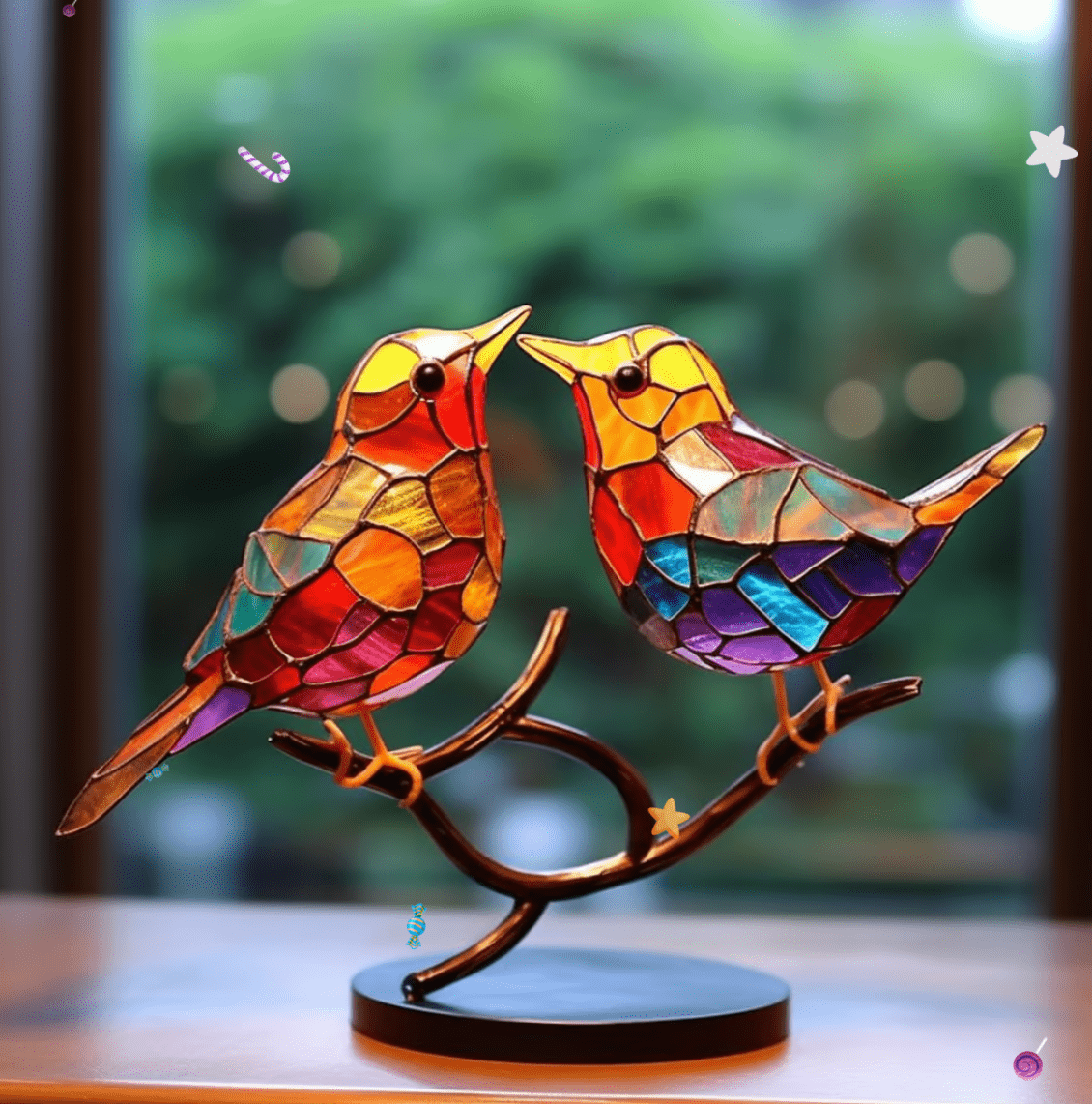 Glas-in-lood Vogel Decoratie – Kleurrijke Raamdecoratie voor Interieur
