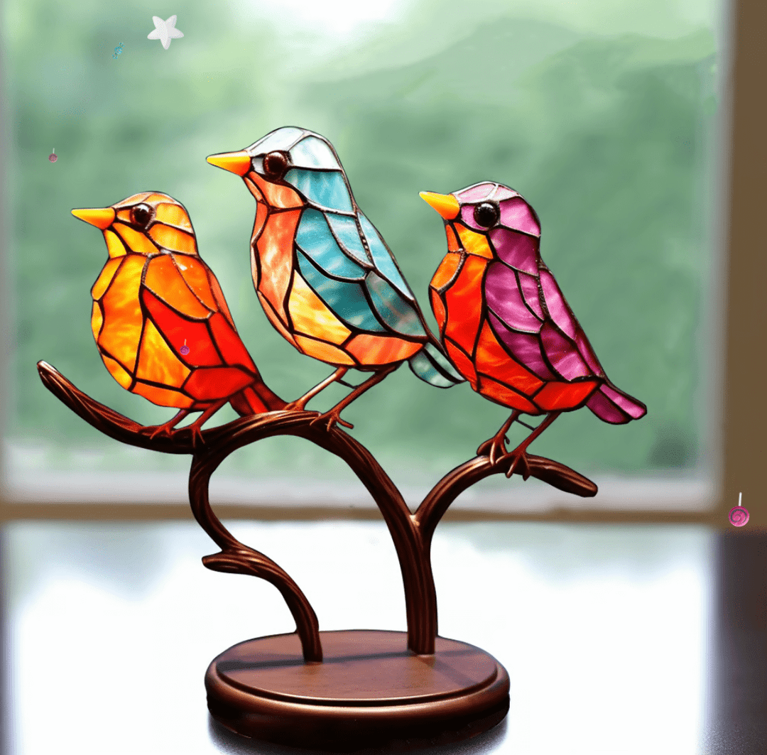 Glas-in-lood Vogel Decoratie – Kleurrijke Raamdecoratie voor Interieur