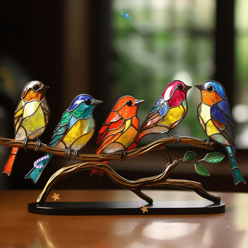 Glas-in-lood Vogel Decoratie – Kleurrijke Raamdecoratie voor Interieur