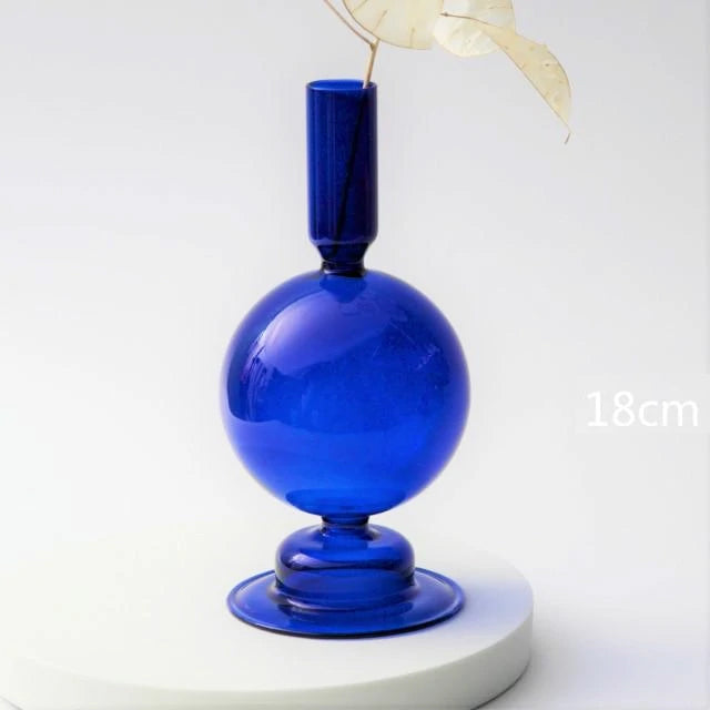 Lumivida Glazen Kandelaar – Handgeblazen Borosilicaat in Kobaltblauw