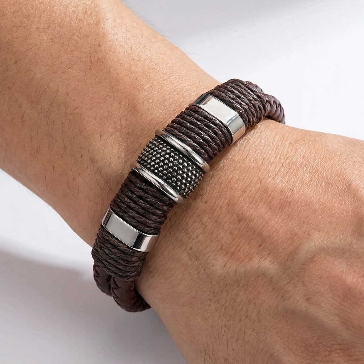 Leren Herenarmband – Stoer Meerlaags Gevlochten Ontwerp