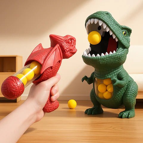 DINOPOP BLASTER – Dinosaur shooting game for children with soft foam balls & target board Bolendo