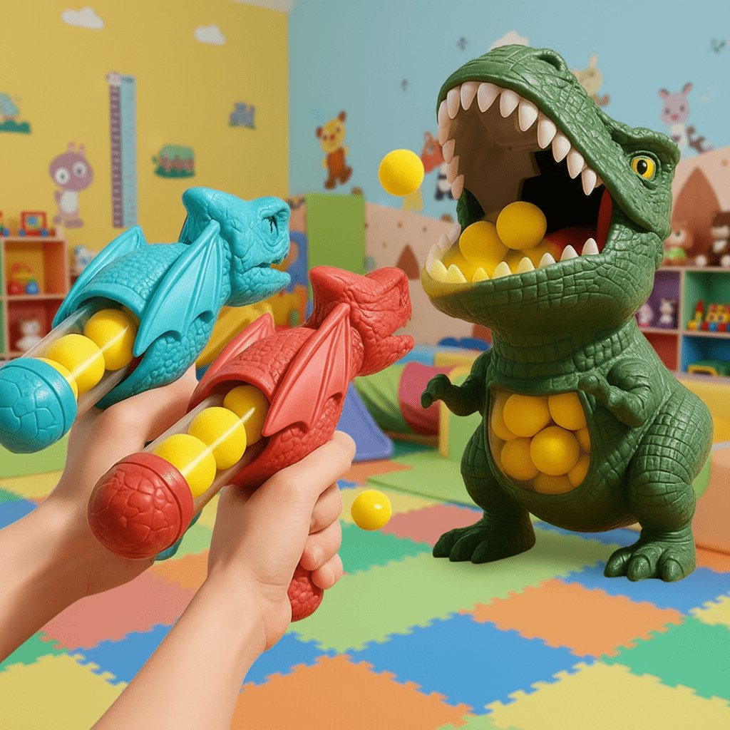 DINOPOP BLASTER – Dinosaur shooting game for children with soft foam balls & target board Bolendo