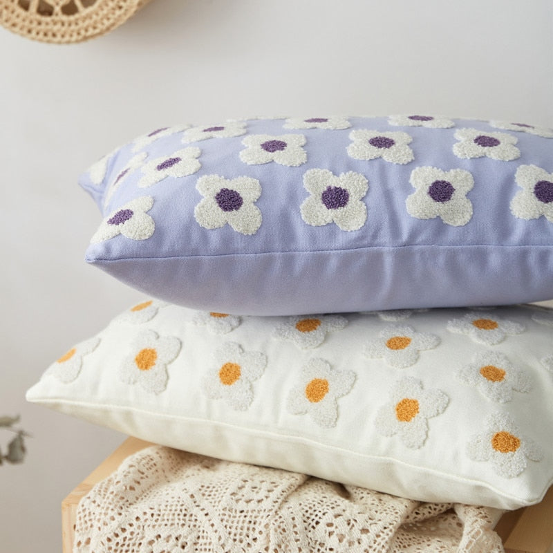 Floriva Daisy Kussenhoes – Geborduurd Katoen met Bloemenmotief in Meerdere Kleuren
