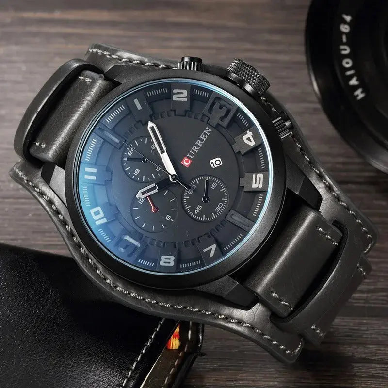 Heren Chronograaf Horloge – Quartz Uurwerk, Leren Band & Stopfunctie