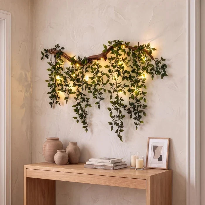 Lighted Leaf Branch Wall Decor – Leafy Branch with Fairy Lights for Indoor Walls Tevako