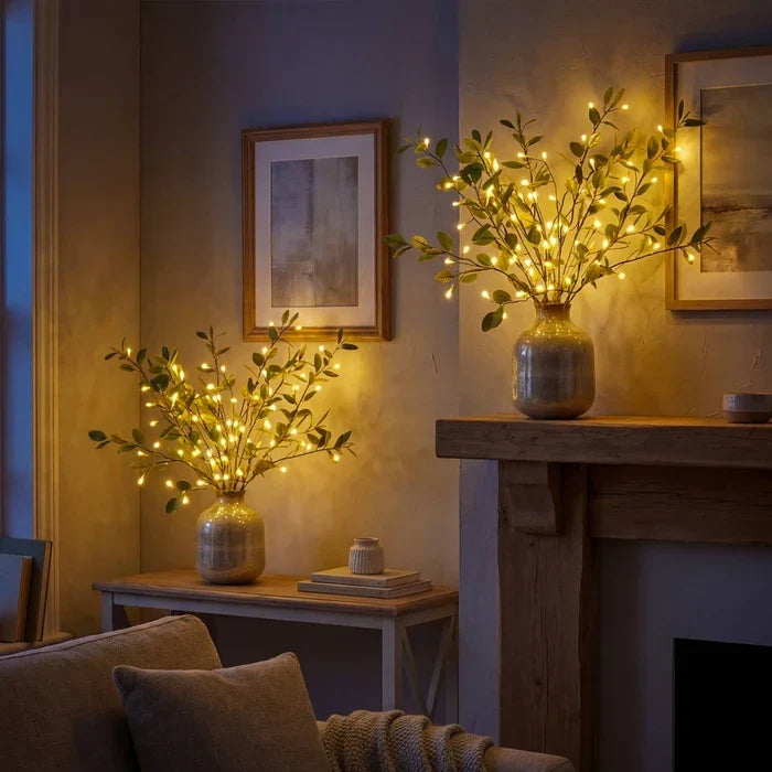 Lighted Olive Branch Stems – Twinkling Fairy Lights for Vases and Arrangements Tevako