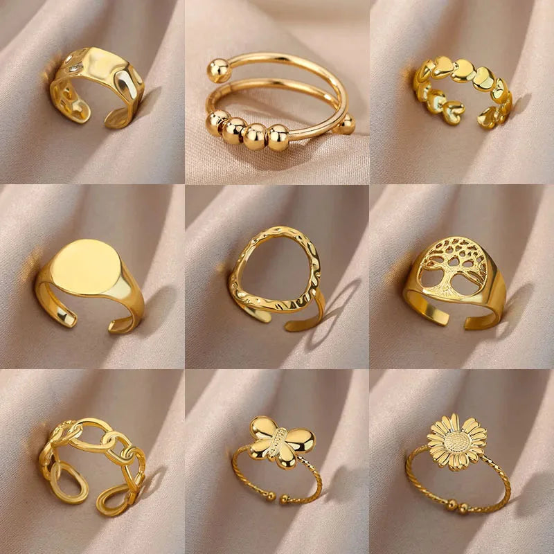 Varelia Geometrische Ring – Champagnekleurige Roestvrijstalen Openingsring