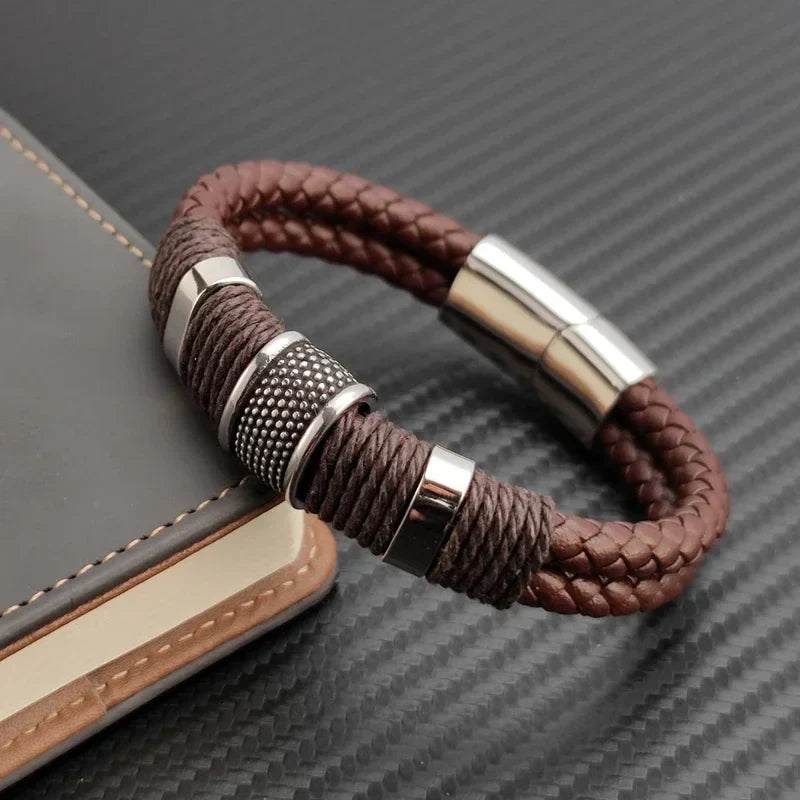 Leren Herenarmband – Stoer Meerlaags Gevlochten Ontwerp