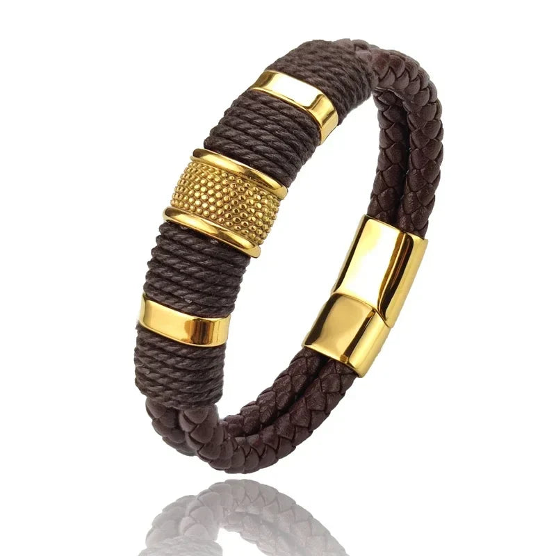 Leren Herenarmband – Stoer Meerlaags Gevlochten Ontwerp