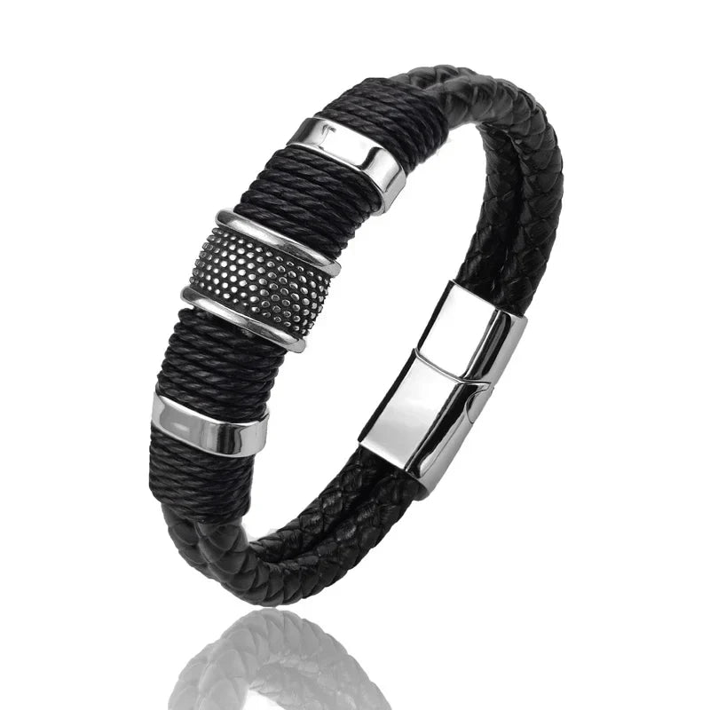 Leren Herenarmband – Stoer Meerlaags Gevlochten Ontwerp