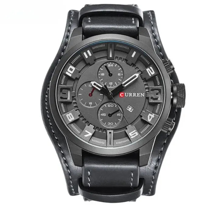 Heren Chronograaf Horloge – Quartz Uurwerk, Leren Band & Stopfunctie