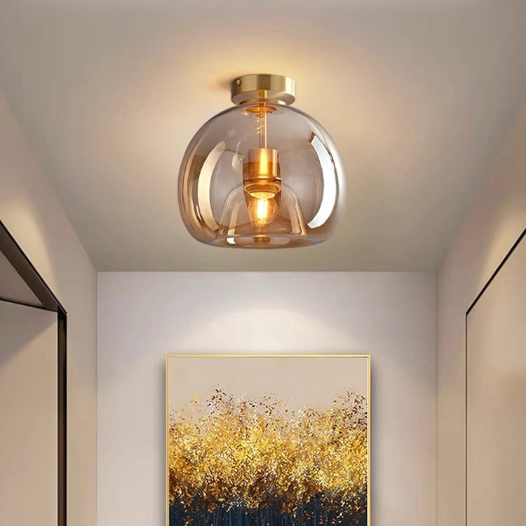 Valtaro Plafondlamp – Koperen plafondlamp met glazen kap en retro-modern design