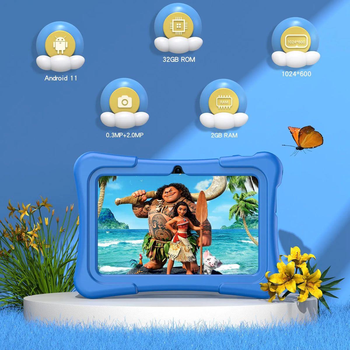 EduPlay – Kinder Tablet 7 inch Android 11, 32GB met Dualcamera & Slagvaste Beschermhoes