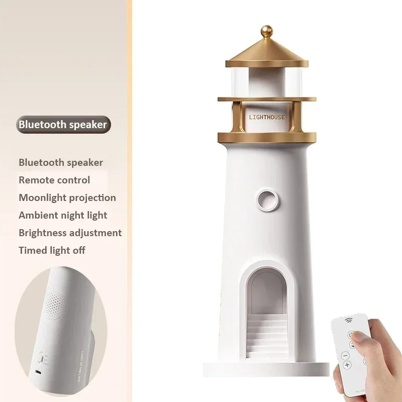 LumiTower Vuurtorenlamp – Nachtlamp met Maanprojectie, Bluetooth Speaker & Afstandsbediening