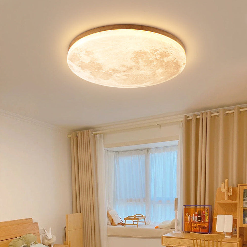 Lunaro Plafondlamp – Modern Rond Design van Massief Hout met Warme LED-Verlichting