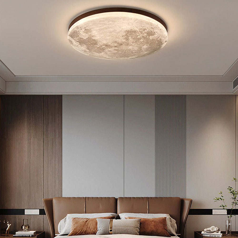 Lunaro Plafondlamp – Modern Rond Design van Massief Hout met Warme LED-Verlichting