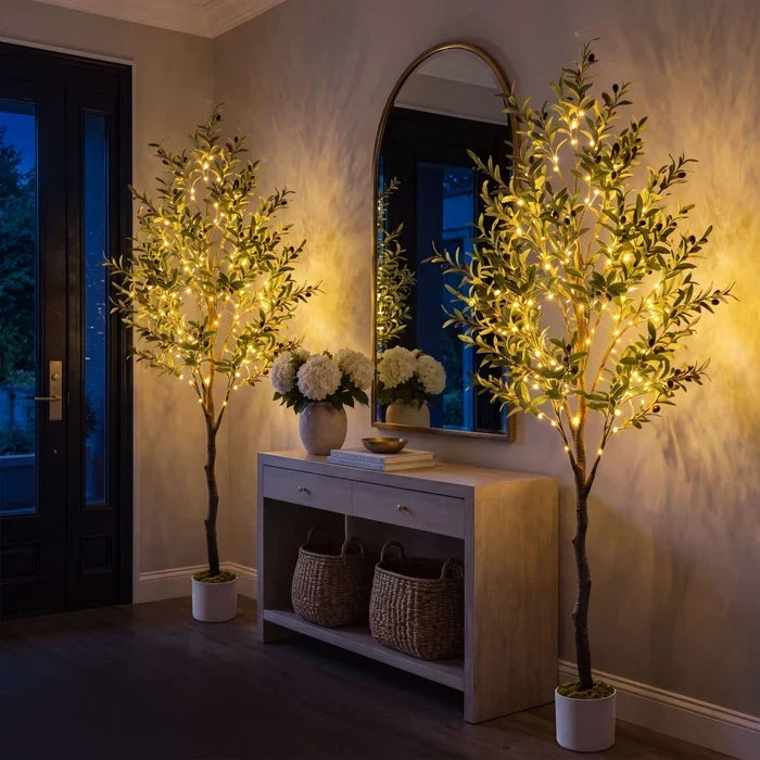 Lighted Olive Tree – Fairy Lights Among Green Olive Leaves for Cozy Corners Tevako