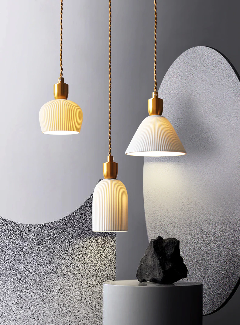 Lumivio Hanglamp – Geplooid Keramiek & Messing, Modern Design in 3 Stijlen