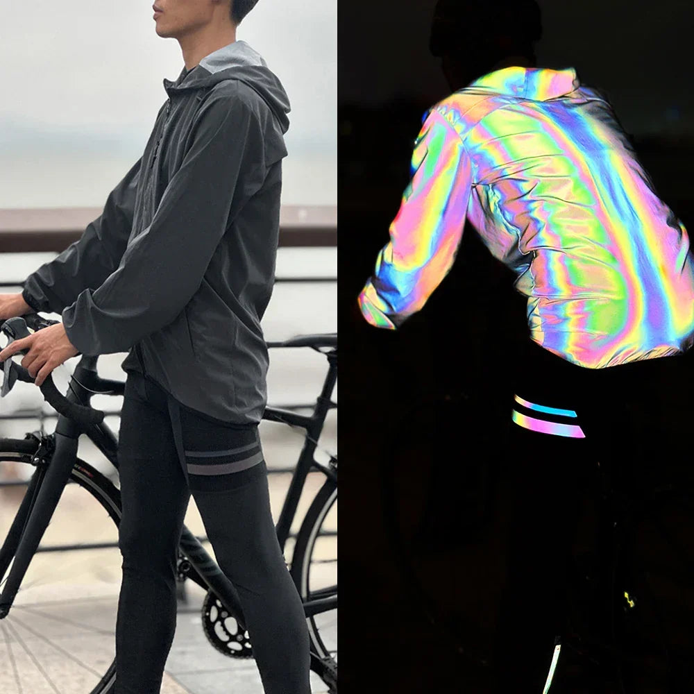 ReflectaGear Fietsjack – Reflecterend Winddicht & Waterafstotend Jack met Capuchon voor Veilig Nachtfietsen