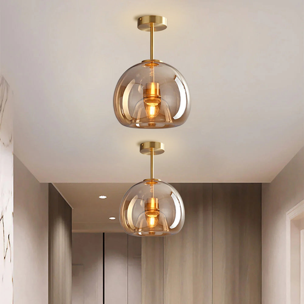 Valtaro Plafondlamp – Koperen plafondlamp met glazen kap en retro-modern design