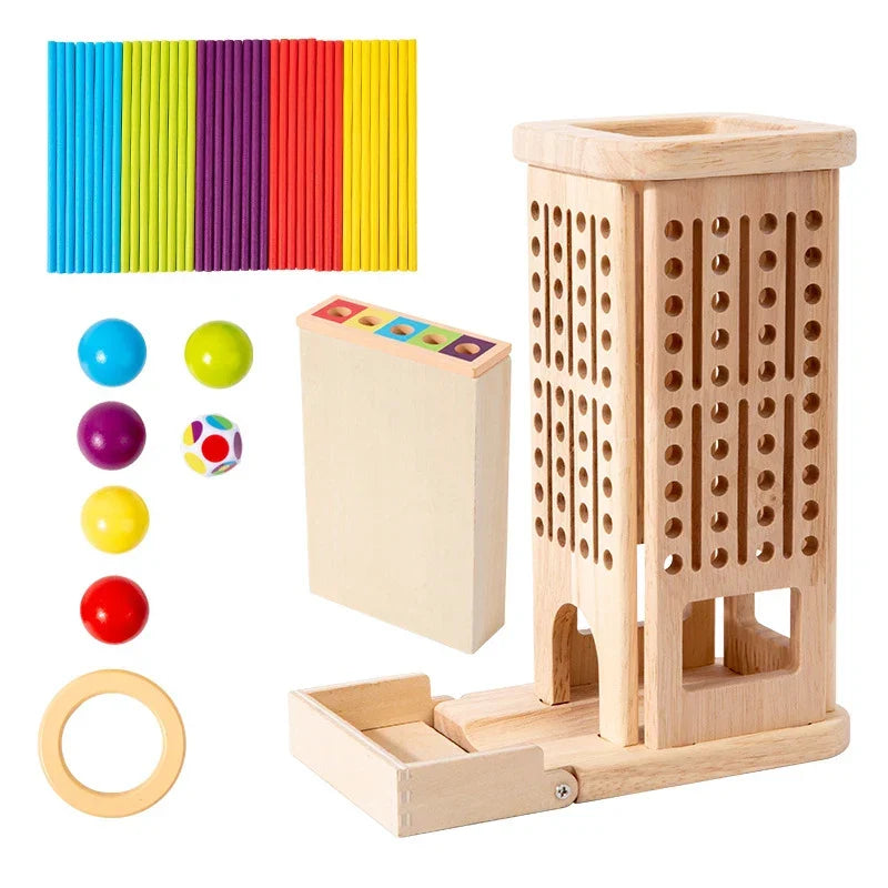 Playterra – Montessori Houten Stoktoren Spel met Dobbelsteen – 3+ jaar