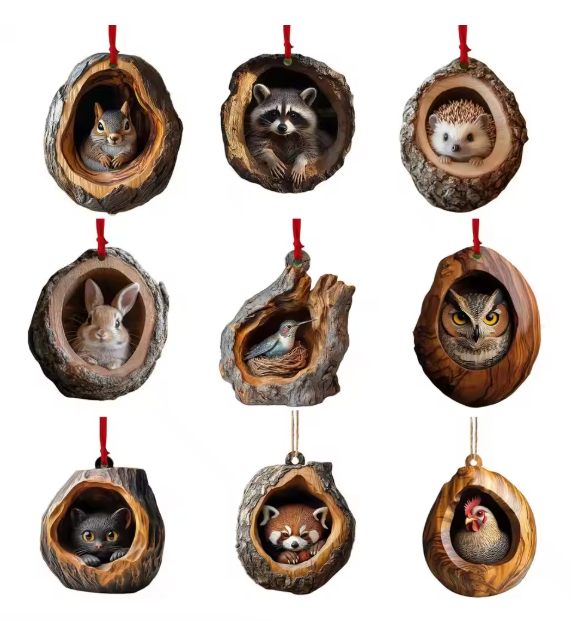 FaunaFest Dierenornamenten – Acryl Kersthangers met 3D-Effect, Lichtgewicht & Duurzaam voor Feestelijke Decoratie
