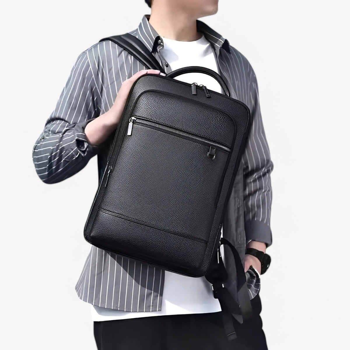 Leren Rugzak met USB & Laptopvak – Elegant en Functioneel voor Heren