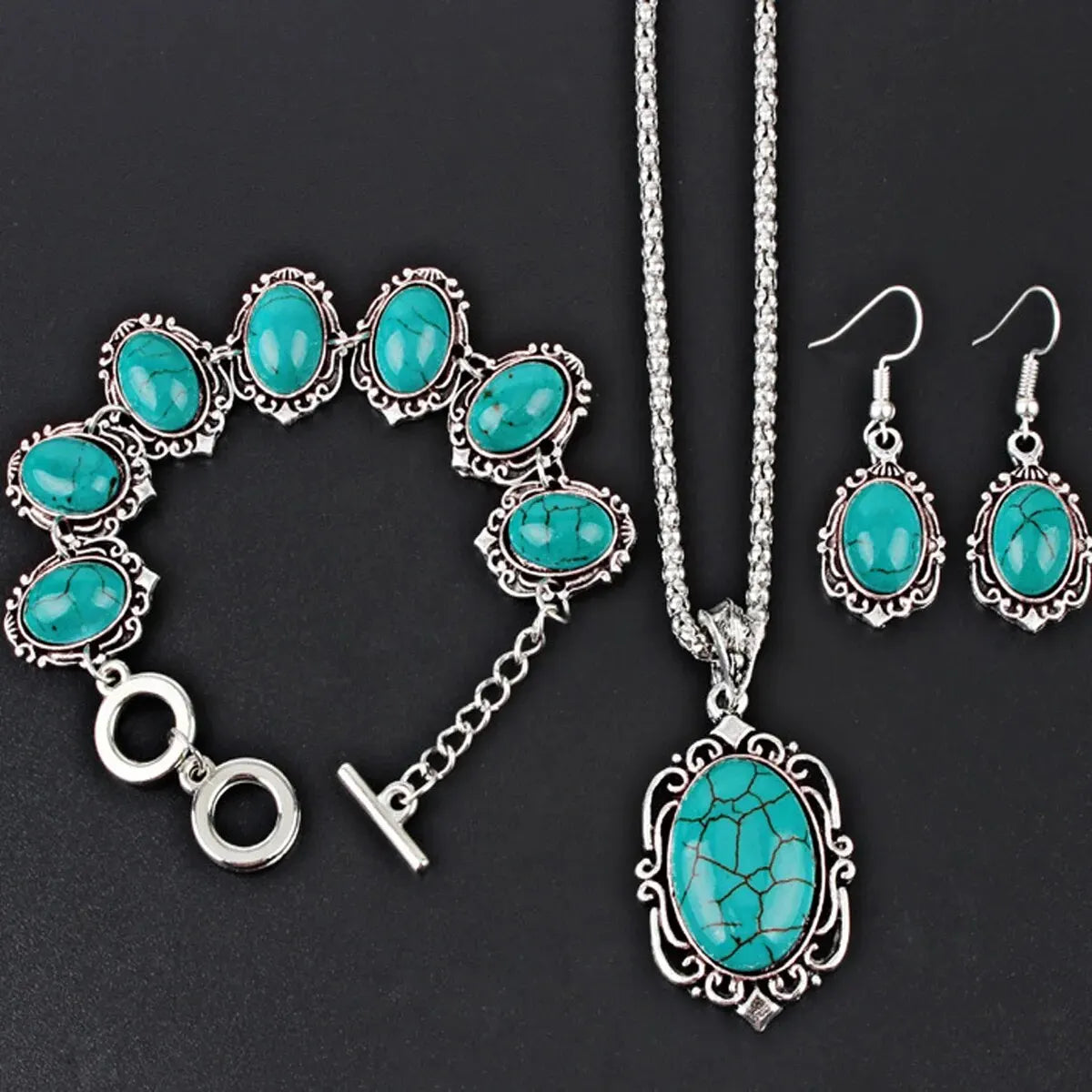 Vintage Sieradenset Dames – 3-Delige Set met Armband, Ketting & Oorbellen
